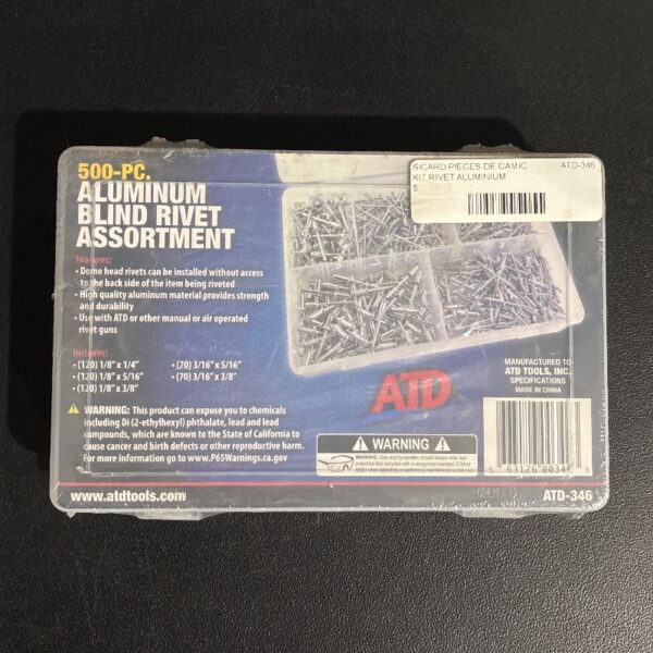 ASSORTIMENT RIVET EN ALUMINUM 500 PIECES