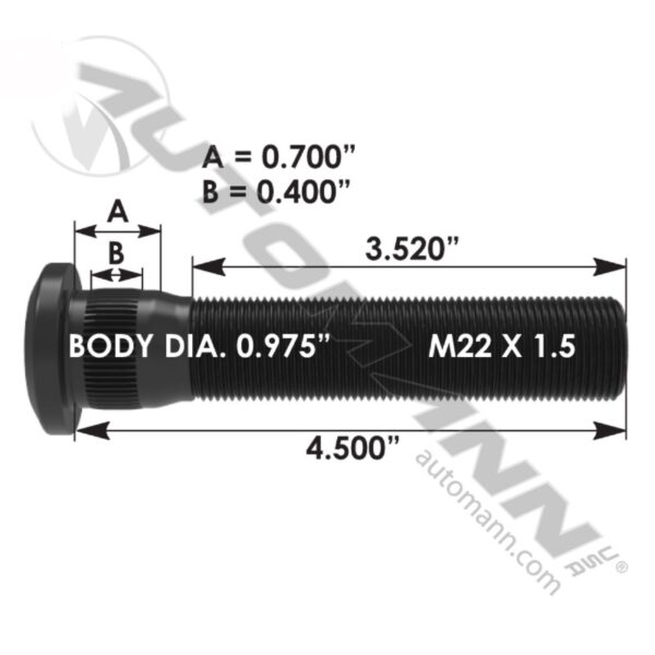 STUD DE ROUE CONMET M22 X 1.55 X 4.50 PO